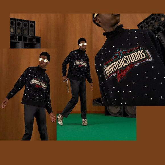 GUCCI SWEATSHIRT BLACK COTTON UNIVERSAL STUDIOS HOLLYWOOD CRYSTAL TOP sz L - Picture 5 of 15